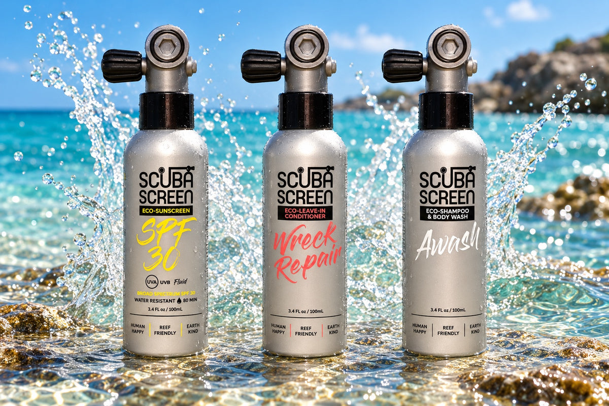 The Getaway three-product set with an ocean water splash